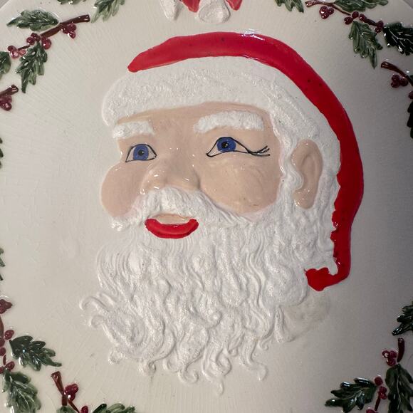 VTG Santa Christmas Plate Rare 1965 Pottery Hand Signed by Artist Cookie Platter - Picture 3 of 8